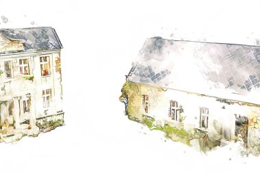 Polonya 'da küçük bir çiftliğe bakış açısı, minyatür bir görünüm ve hisle.