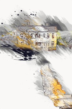 Polonya 'da küçük bir çiftliğe bakış açısı, minyatür bir görünüm ve hisle.