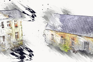 Polonya 'da küçük bir çiftliğe bakış açısı, minyatür bir görünüm ve hisle.