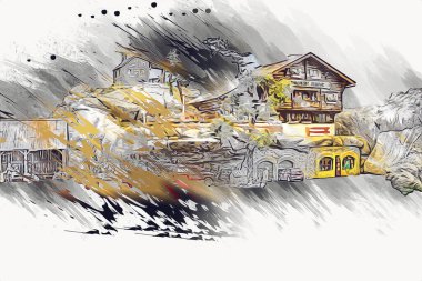 Polonya 'da küçük bir çiftliğe bakış açısı, minyatür bir görünüm ve hisle.