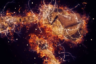 Polonya 'da küçük bir çiftliğe bakış açısı, minyatür bir görünüm ve hisle.