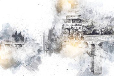 Polonya 'nın Karkonosze kentindeki dağ evinde kar, sanat, ilüstrasyon, antika, model, minyatür...