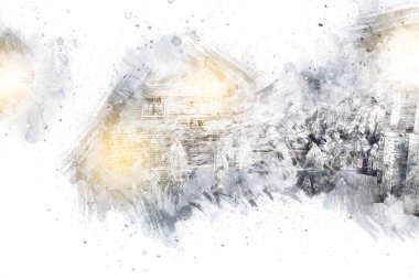 Polonya 'nın Karkonosze kentindeki dağ evinde kar, sanat, ilüstrasyon, antika, model, minyatür...