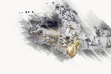 Polonya 'nın Karkonosze kentindeki dağ evinde kar, sanat, ilüstrasyon, antika, model, minyatür...