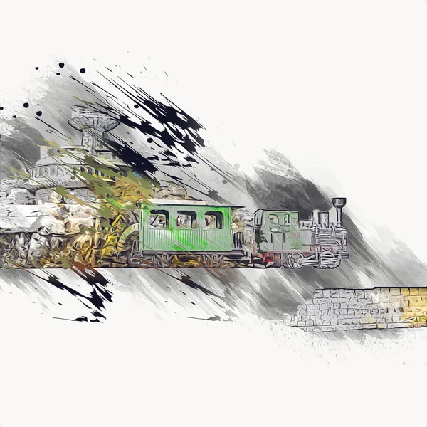 Виадук Поезда Польше Паровозом Против Заката Над Озером Горами — стоковое фото