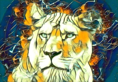 Aslan sanat çizimi retro-vintage hayvan resmi