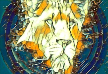 Aslan sanat çizimi retro-vintage hayvan resmi