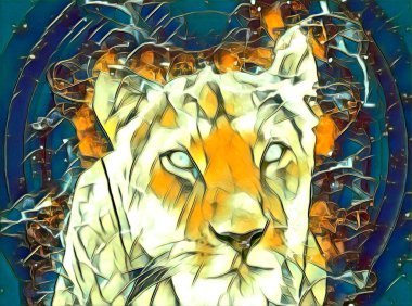 Aslan sanat çizimi retro-vintage hayvan resmi