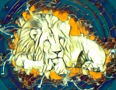 Aslan sanat çizimi retro-vintage hayvan resmi