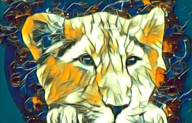 Aslan sanat çizimi retro-vintage hayvan resmi