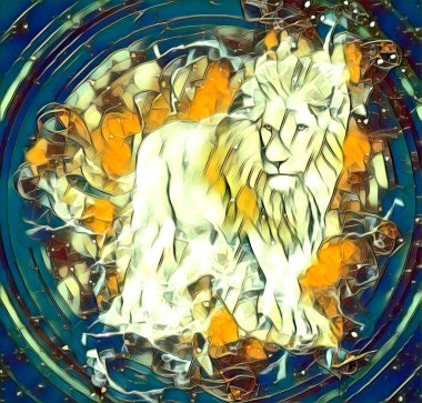 Aslan sanat çizimi retro-vintage hayvan resmi