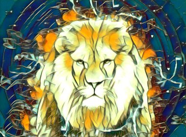 Aslan sanat çizimi retro-vintage hayvan resmi