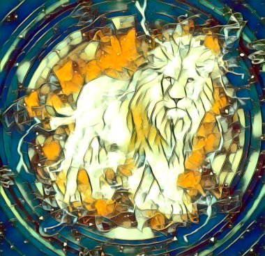 Aslan sanat çizimi retro-vintage hayvan resmi