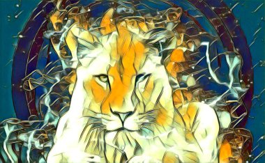 Aslan sanat çizimi retro-vintage hayvan resmi