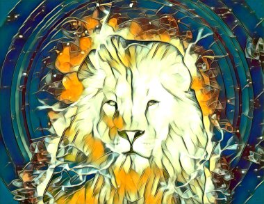 Aslan sanat çizimi retro-vintage hayvan resmi