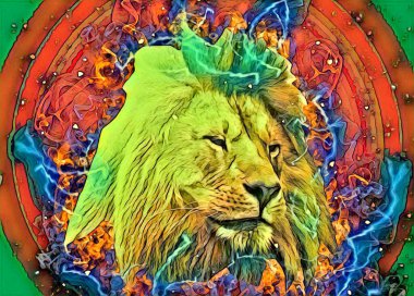 Aslan sanat çizimi retro-vintage hayvan resmi