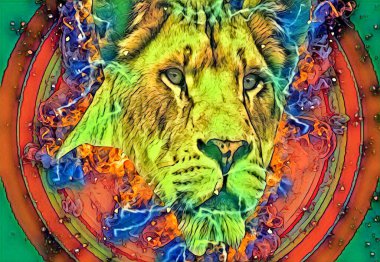 Aslan sanat çizimi retro-vintage hayvan resmi