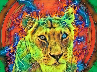 Aslan sanat çizimi retro-vintage hayvan resmi