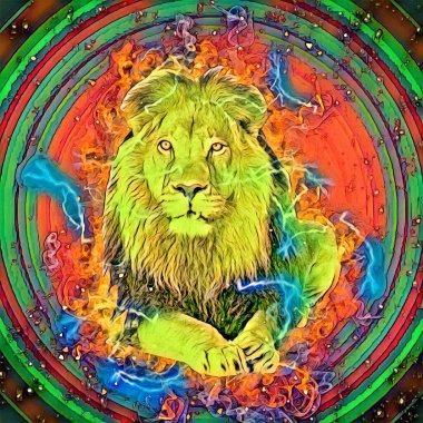 Aslan sanat çizimi retro-vintage hayvan resmi