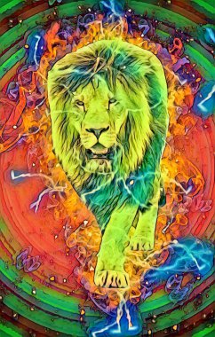 Aslan sanat çizimi retro-vintage hayvan resmi