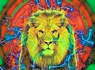 Aslan sanat çizimi retro-vintage hayvan resmi