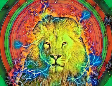 Aslan sanat çizimi retro-vintage hayvan resmi