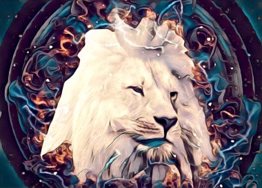 Aslan sanat çizimi retro-vintage hayvan resmi