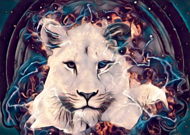 Aslan sanat çizimi retro-vintage hayvan resmi