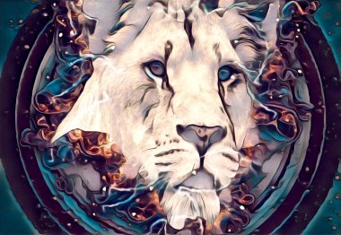 Aslan sanat çizimi retro-vintage hayvan resmi