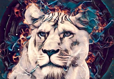 Aslan sanat çizimi retro-vintage hayvan resmi