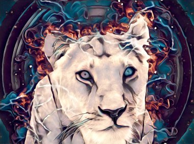 Aslan sanat çizimi retro-vintage hayvan resmi