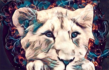 Aslan sanat çizimi retro-vintage hayvan resmi