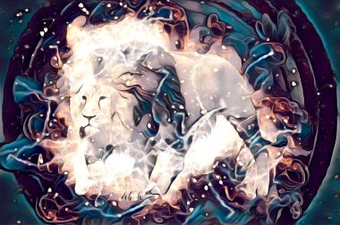 Aslan sanat çizimi retro-vintage hayvan resmi