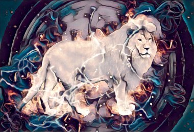 Aslan sanat çizimi retro-vintage hayvan resmi