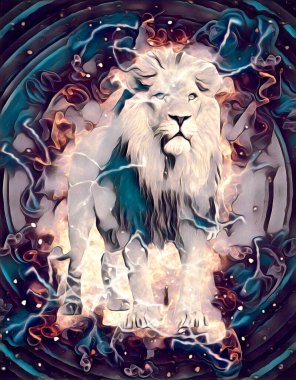 Aslan sanat çizimi retro-vintage hayvan resmi