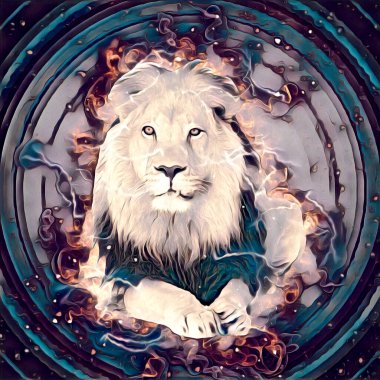 Aslan sanat çizimi retro-vintage hayvan resmi