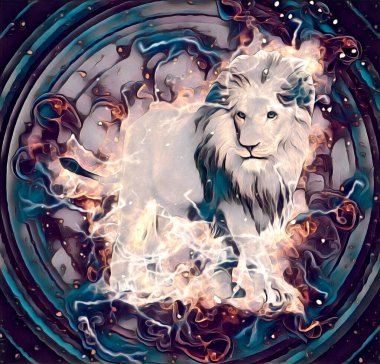 Aslan sanat çizimi retro-vintage hayvan resmi