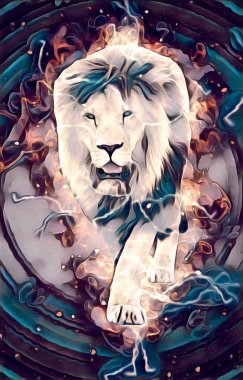 Aslan sanat çizimi retro-vintage hayvan resmi