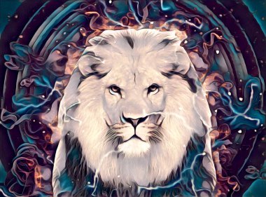 Aslan sanat çizimi retro-vintage hayvan resmi