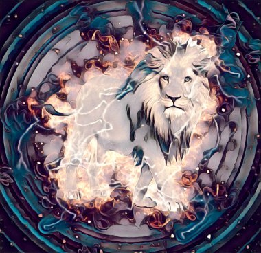 Aslan sanat çizimi retro-vintage hayvan resmi