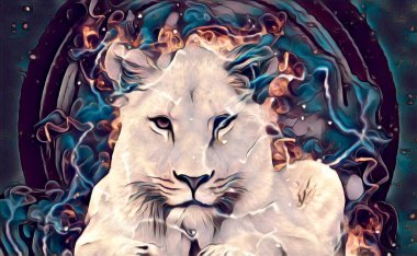 Aslan sanat çizimi retro-vintage hayvan resmi