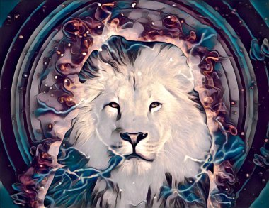 Aslan sanat çizimi retro-vintage hayvan resmi