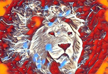 Aslan sanat çizimi retro-vintage hayvan resmi