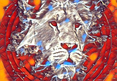 Aslan sanat çizimi retro-vintage hayvan resmi