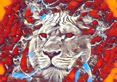 Aslan sanat çizimi retro-vintage hayvan resmi