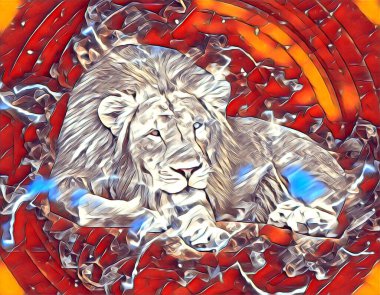 Aslan sanat çizimi retro-vintage hayvan resmi