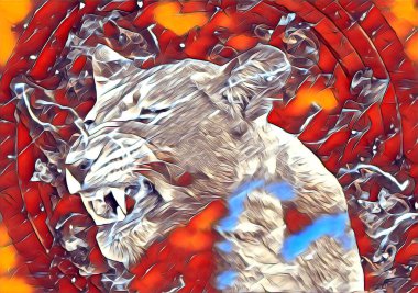 Aslan sanat çizimi retro-vintage hayvan resmi