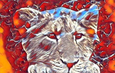 Aslan sanat çizimi retro-vintage hayvan resmi