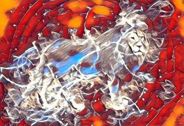 Aslan sanat çizimi retro-vintage hayvan resmi