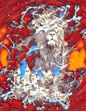 Aslan sanat çizimi retro-vintage hayvan resmi